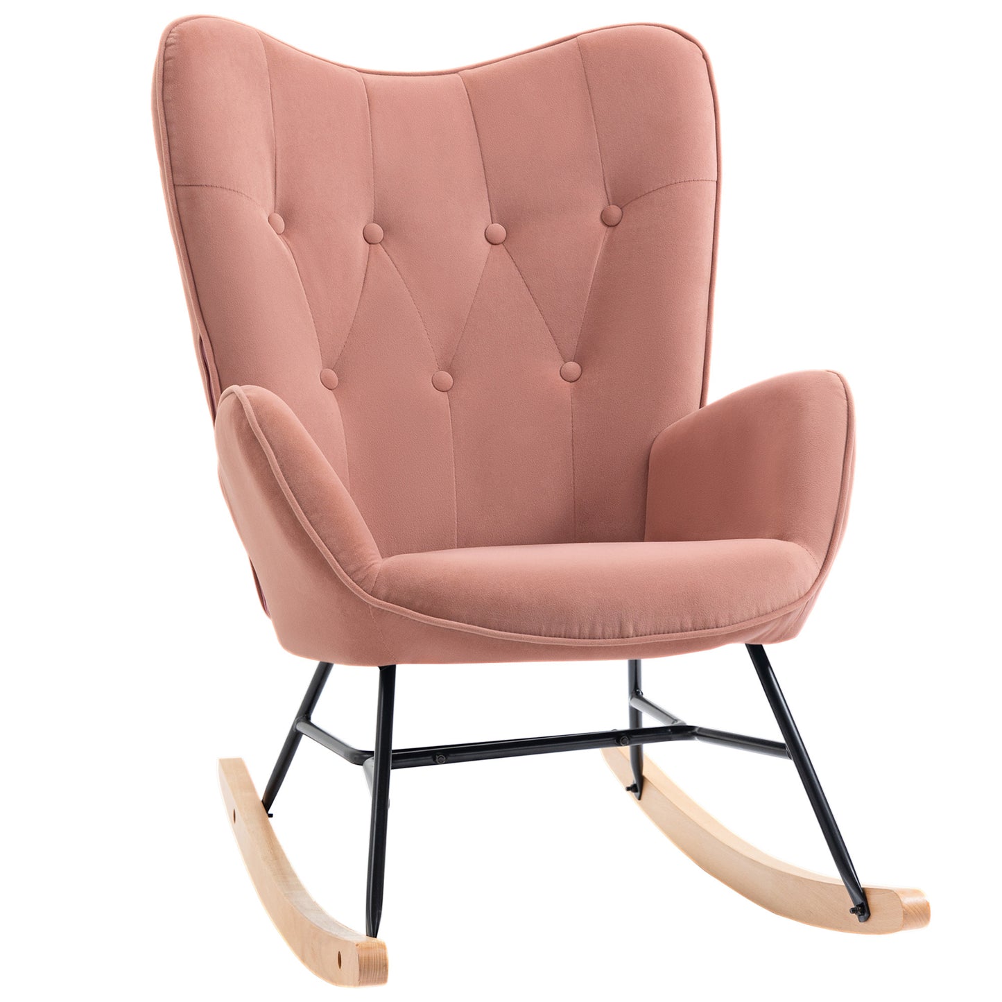 Schommelstoel – Relaxstoel – Fauteuil – Lounge Chair – Schommelstoel Babykamer – Fluwelen Polyester Bekleding – Stevig Houten Frame – Hoog Rugontwerp – 65x70x96 cm