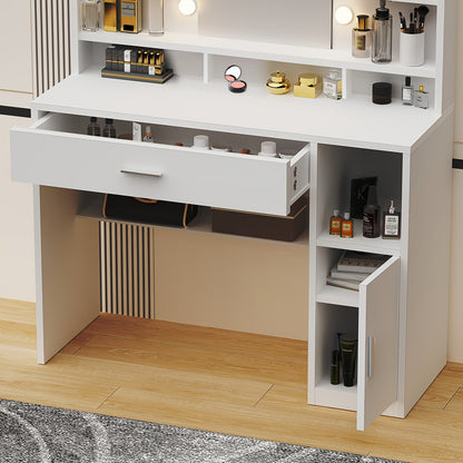 Kaptafel – Make-up Tafel – Dressing Table – Cosmeticatafel – Spiegeltafel – Wit – LED Verlichting Met Instelbare Helderheid – Opberglades En Open Vakken