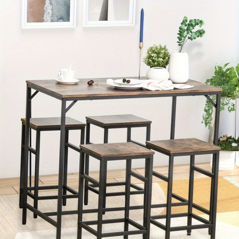 Bartafelset – Bartafel – Barset – Statafel – Barkrukken – Rustiek Bruin – Metaal & Spaanplaat – 100x60x88 cm – 5-delig