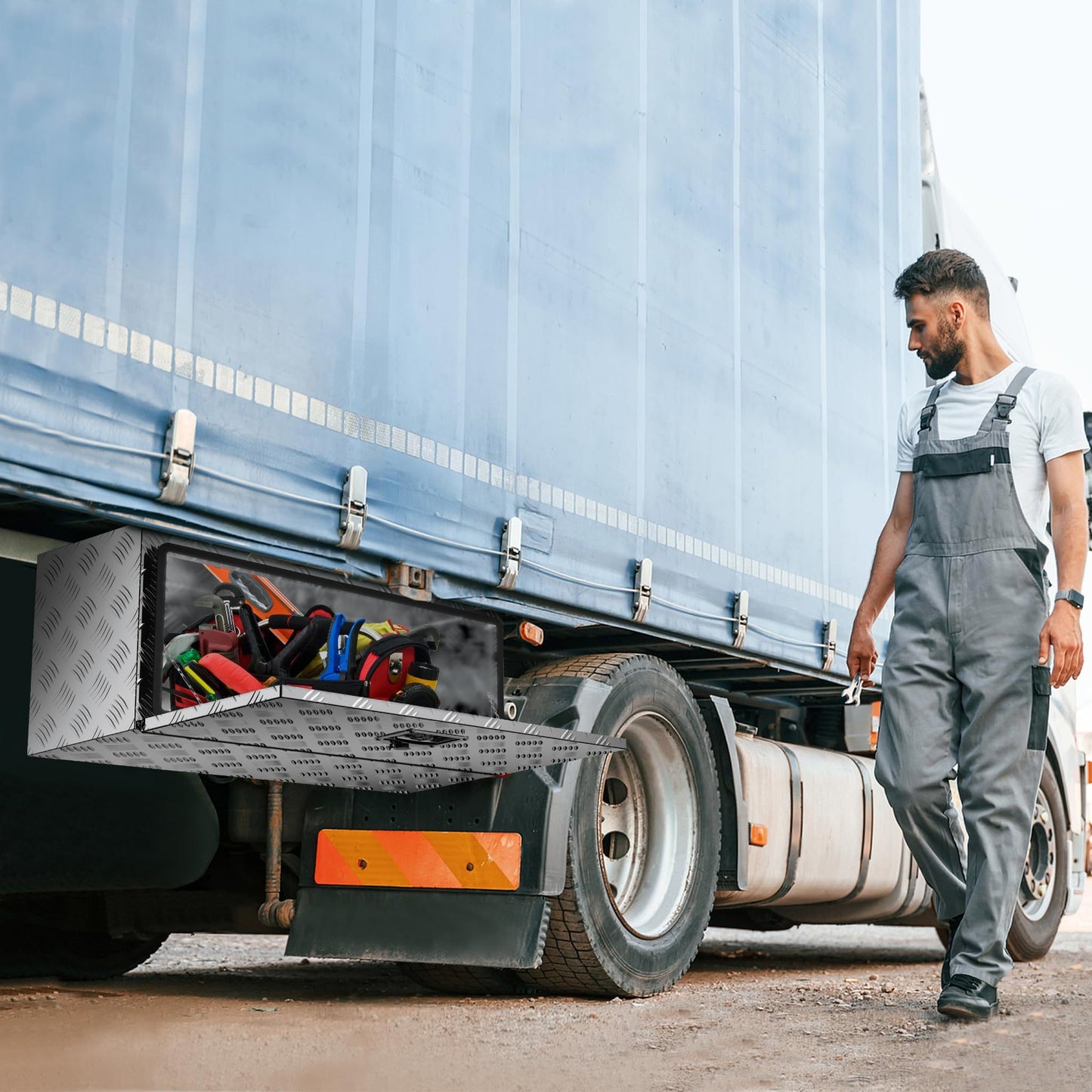 Aluminium Gereedschapskist – Gereedschapskoffer – Opbergkist – Werkzeugkist – Beveiligde Kist – Stevig Gegolfd Aluminium – Waterdicht Met Slot – 76,2x35,5x40,6 cm – Vlak Handvat Voor Onder Busje