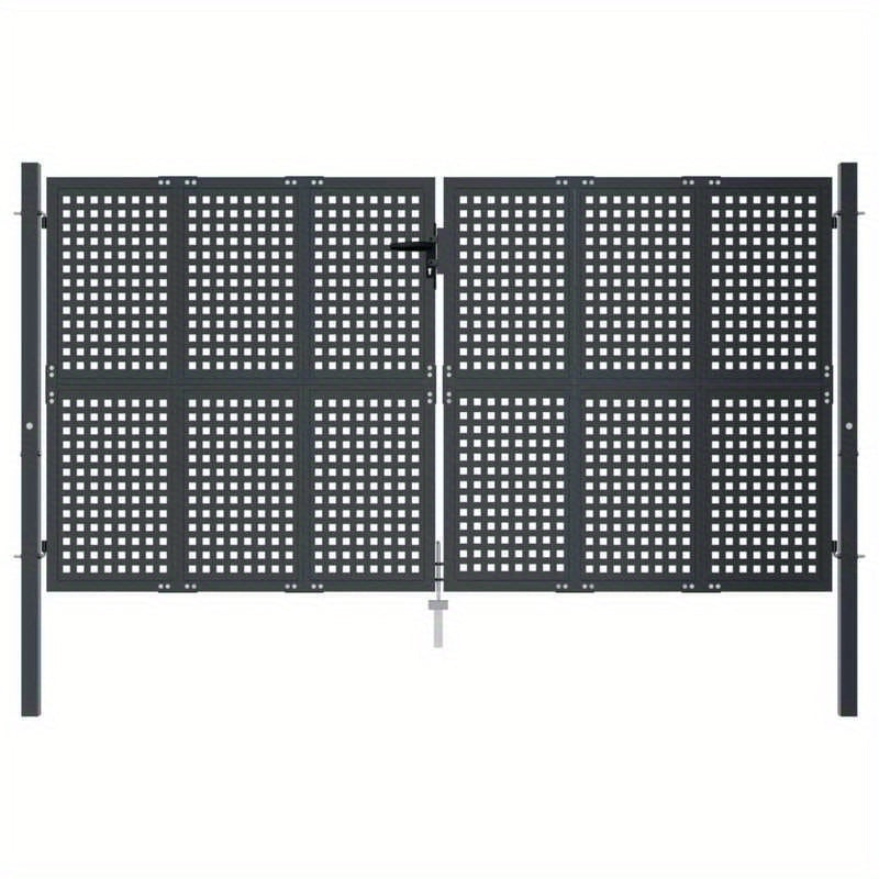 Metalen Tuinpoort – Tuinafscheiding – Tuindeur – Tuinhek – Sierpoort – Antraciet Kleur – 300x150 cm – Geperforeerd Design voor Ventilatie en Privacy