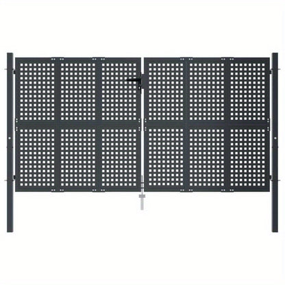 Metalen Tuinpoort – Tuinafscheiding – Tuindeur – Tuinhek – Sierpoort – Antraciet Kleur – 300x150 cm – Geperforeerd Design voor Ventilatie en Privacy