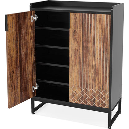 Schoenenkast – Schoenenrek – Schoenenopberger – Schoenenkast – Schoenenbank – 6-Laags – Voor 20-25 Paar Schoenen – MDF Hout Met Stevige Metalen Poten – Zwart/Bruin Verticale Opbergkast