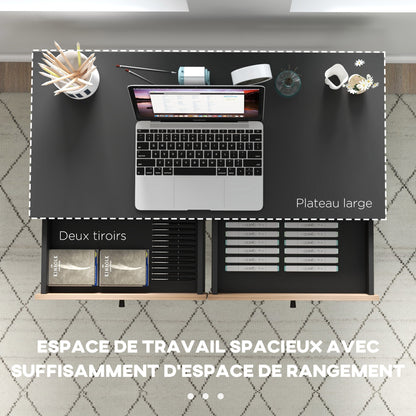 Bureau – Bureautafel – Computertafel – Werktafel – Schrijftafel – Met Twee Laden – Zwart Metalen Frame – 106 x 50 x 77 cm