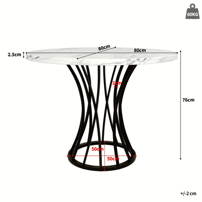 Modern Round Dining Table - Marble-like top, Seats 4-6 People, Space-Saving Design for Dining Room, Living Room, Kitchen - Easy Assembly Required, Dining Room Table, Metal Legs Table