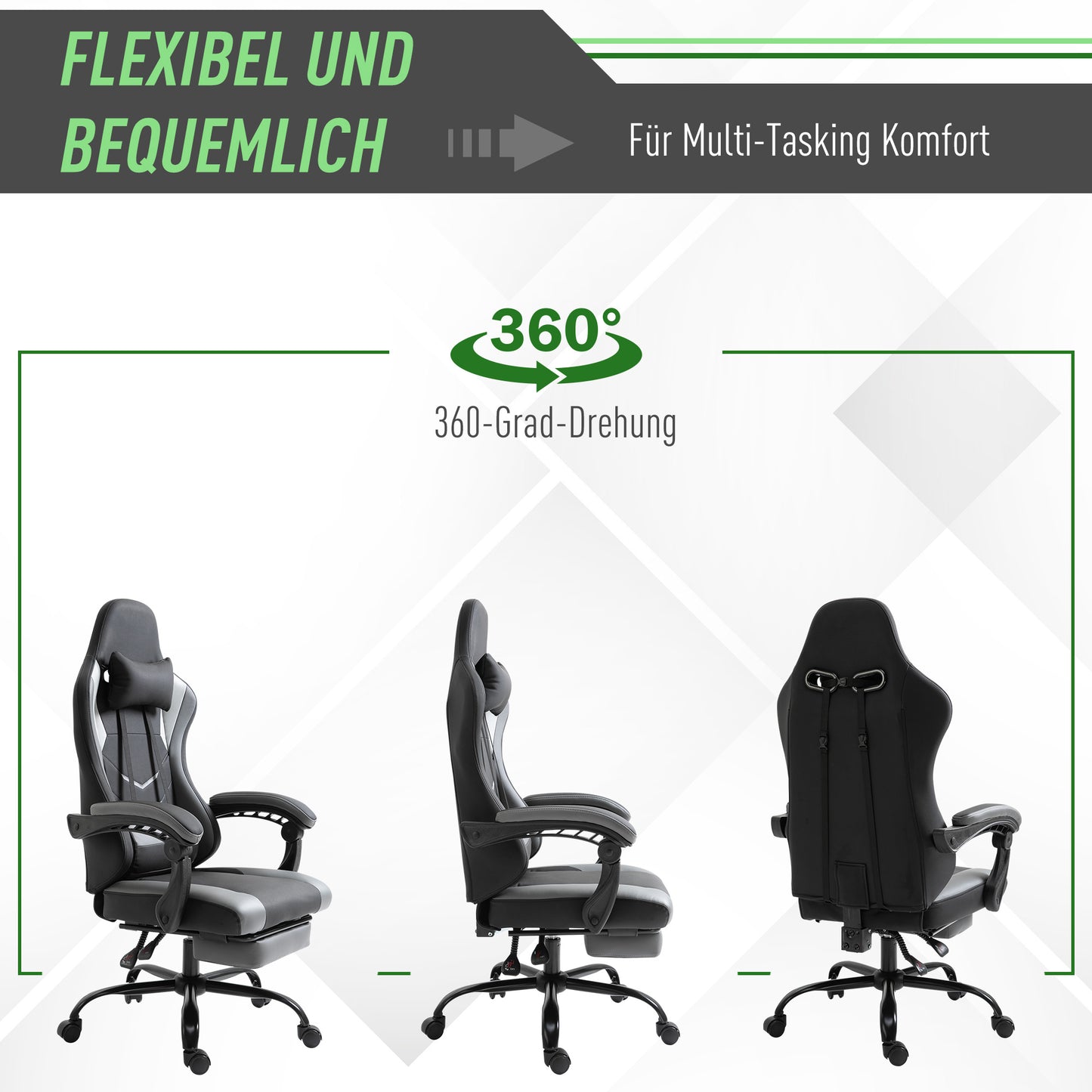 Ergonomische Gamingstoel – Bureaustoel – Draaistoel – Stoel Met Lendensteun – Gamingstoel Met Voetensteun – Verstelbare Rugleuning Tot 160 Graden – Hoogte Verstelbaar 62x52x128 cm – Zwart