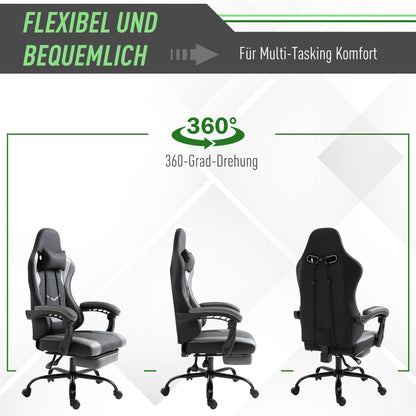 Ergonomische Gamingstoel – Bureaustoel – Draaistoel – Stoel Met Lendensteun – Gamingstoel Met Voetensteun – Verstelbare Rugleuning Tot 160 Graden – Hoogte Verstelbaar 62x52x128 cm – Zwart
