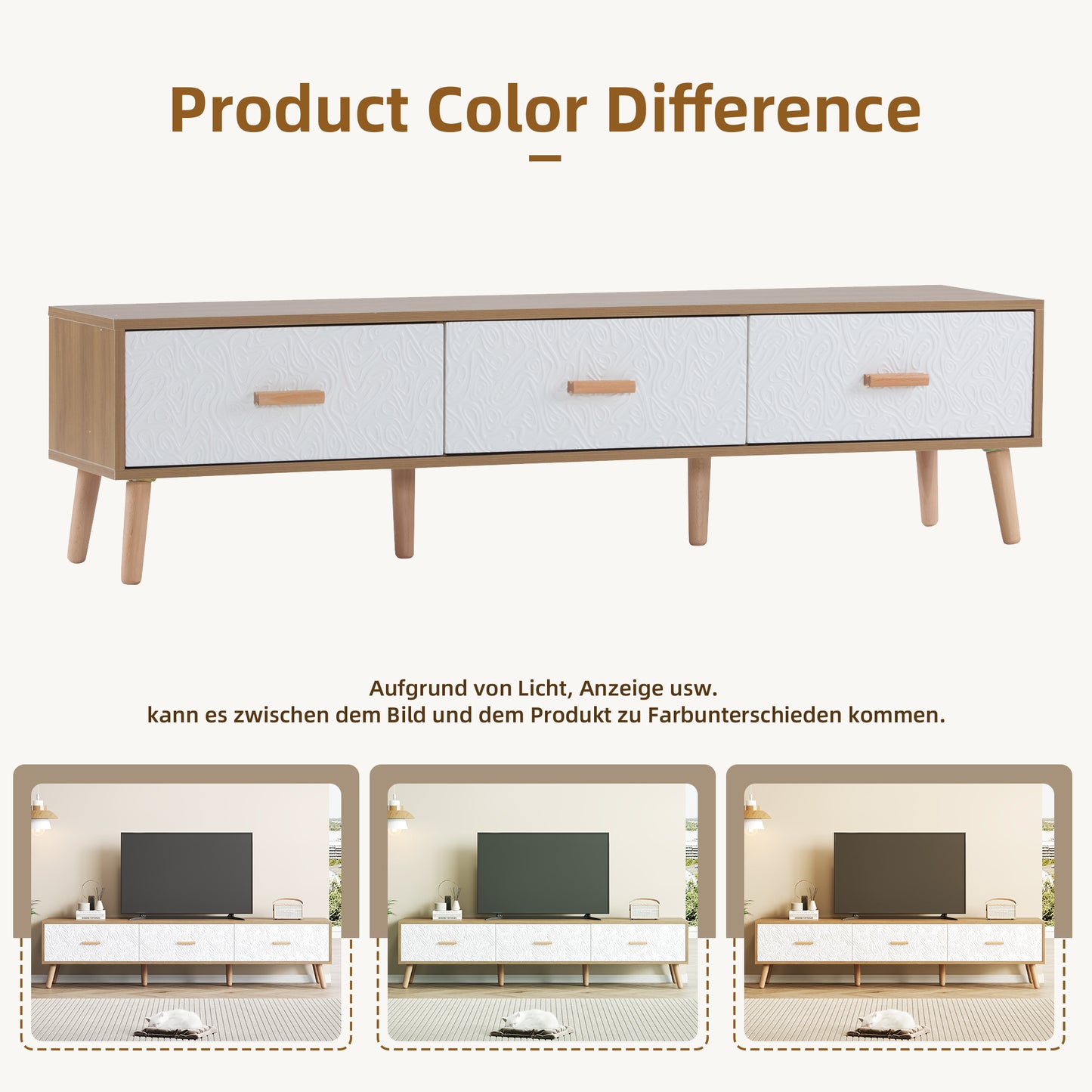 TV Meubel – TV Kast – TV Dressoir – Lowboard – TV Meubelen – Scandinavisch Design – 150x35x39 CM – Lichte Houtstructuur Met Witte Fronten