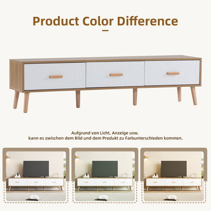 TV Meubel – TV Kast – TV Dressoir – Lowboard – TV Meubelen – Scandinavisch Design – 150x35x39 CM – Lichte Houtstructuur Met Witte Fronten