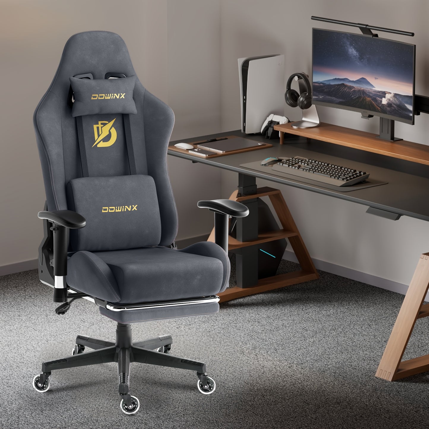 Gamingstoel – Gamestoel – Game Chair – Bureaustoel – Gaming Chair – Ergonomisch Design – Suède Bekleding – Verstelbare Rugleuning 90°-165° – Max. Belastbaar 150 kg