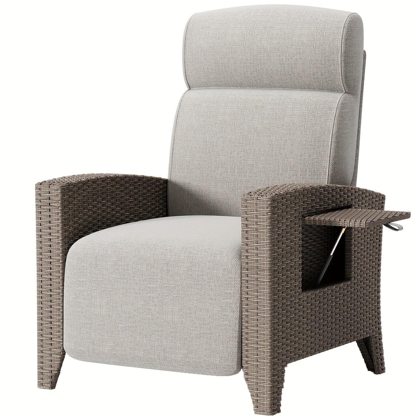 Rotan Loungestoel – Rotan Stoel – Tuinstoel – Buitenstoel – Loungeset – Verstelbare Rugleuning 160° – Geïntegreerde Bijzettafel – Beige Bruin – Met Afneembare Kussenhoes – Extra Ruim