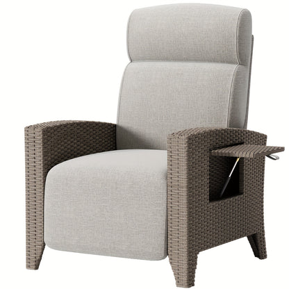 Rotan Loungestoel – Rotan Stoel – Tuinstoel – Buitenstoel – Loungeset – Verstelbare Rugleuning 160° – Geïntegreerde Bijzettafel – Beige Bruin – Met Afneembare Kussenhoes – Extra Ruim