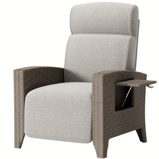 Rotan Loungestoel – Rotan Stoel – Tuinstoel – Buitenstoel – Loungeset – Verstelbare Rugleuning 160° – Geïntegreerde Bijzettafel – Beige Bruin – Met Afneembare Kussenhoes – Extra Ruim