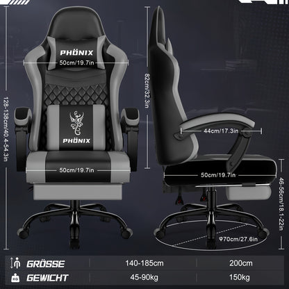 Gamingstoel – Gamestoel – Gaming Chair – Game Stoel – Bureaustoel – Ergonomisch – Verstelbare Lendensteun – Voetsteun – Draaibaar – Max. 150 kg