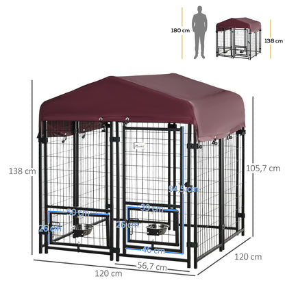 Hondenkennel – Hondenren – Puppyren – Dierenren – Kennel – Weerbestendig Oxford Dak – 120x120x138 cm – Met 2 Draaibare Voerbakhouders