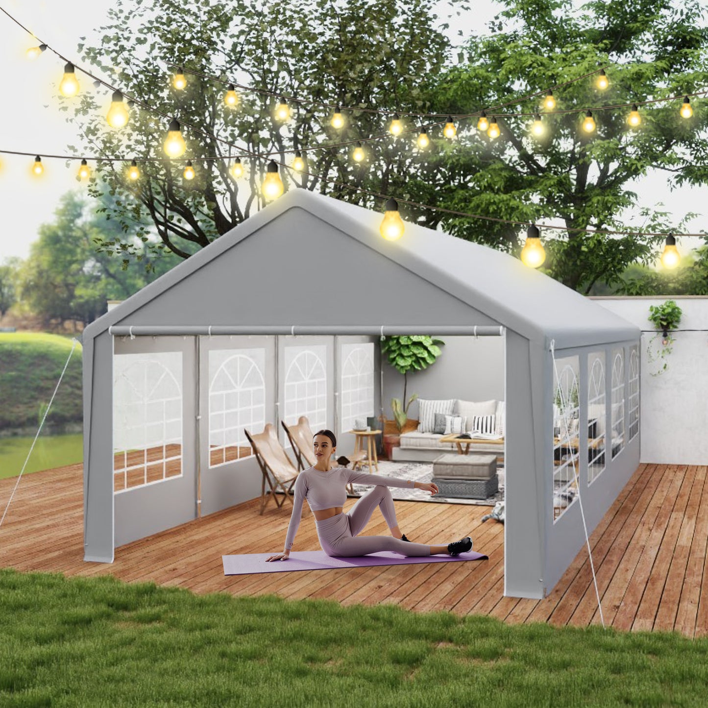 Party Tent Garden Pavilion Foldable Tent Camping Tent with Side Panels and Windows for Party, Market Stall, and Outdoor Camping (4x6m/4x8m), Tent For Camping, Tents, Beach Tent, Backyard Pavilion, Garden Canopy, Window Tent,