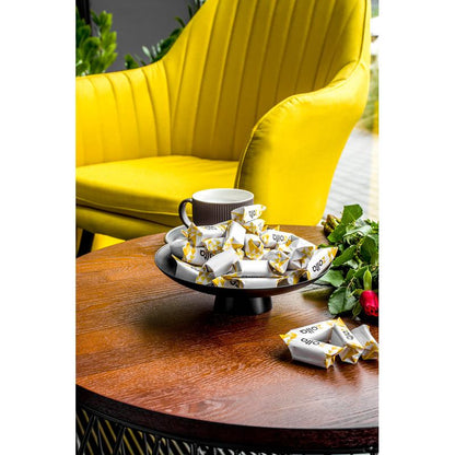 Salontafel – Koffietafel – Bijzettafel – Salon Tafel – Woonkamer Tafel – Ronde Vorm – Houtblad Chocoladebruin – Mat Zwart Metaal – Opbergruimte – Diameter 60 cm