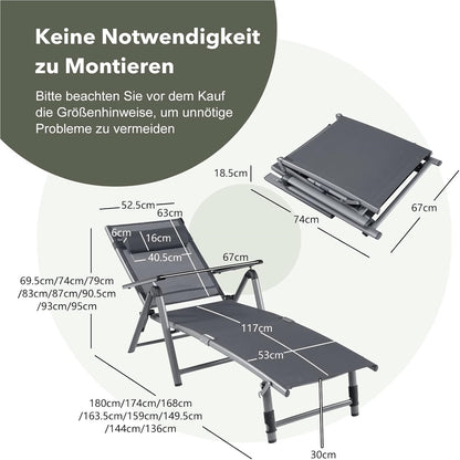 Buitenzonligstoel – Tuinstoel – Ligstoel – Zonnestoel – Inklapbare Ligstoel – Aluminium Frame – 8-Standen Rugleuning – Sneldrogende Stof