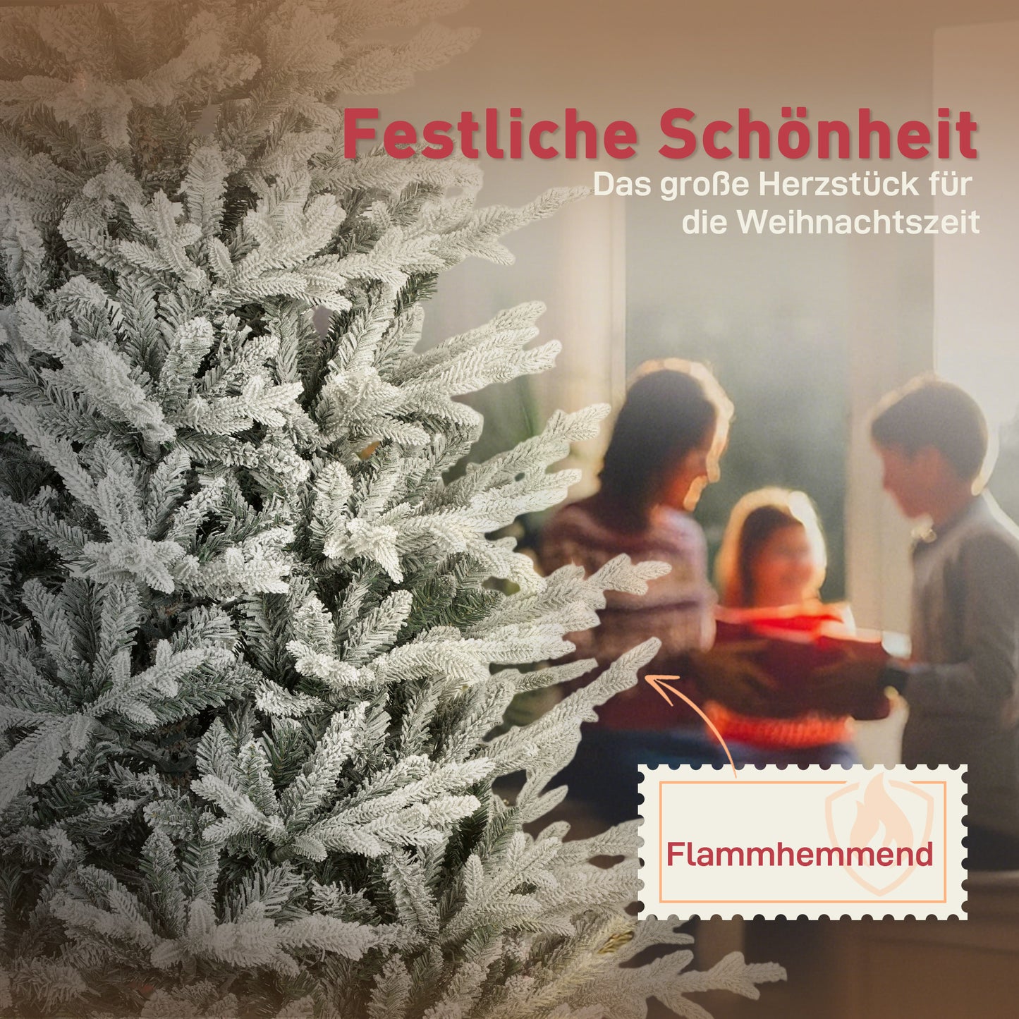 Artificial Christmas Tree 180 cm, Faux Pine Tree with Snow, 1976 Tips for Indoor Use