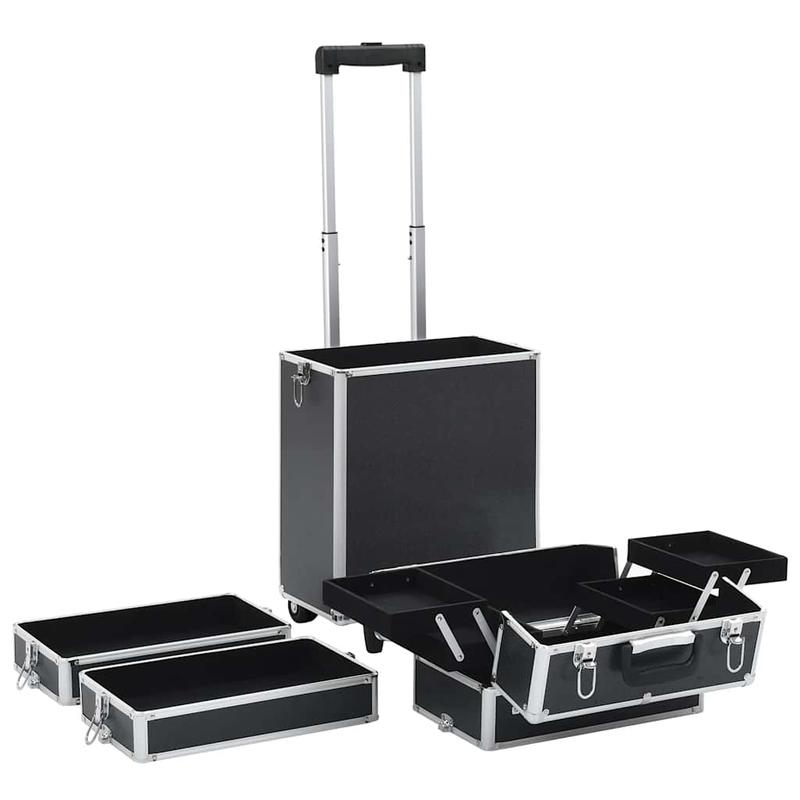Make-up Organizer – Make-up Opberger – Cosmetica Opbergdoos – Skincare Organizer – Make-up Organizer Opbergkast – Zwart – Stevig Aluminium & ABS – 4 Niveaus Met Uitbreidbare Planken