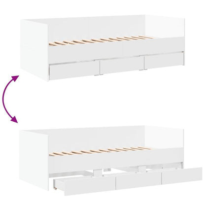 Bedbank – Slaapbank – Slaapsofa – Logeerbed – Sofa Bed – Wit – 90x200 cm – Massief Hout – Met Opberglades