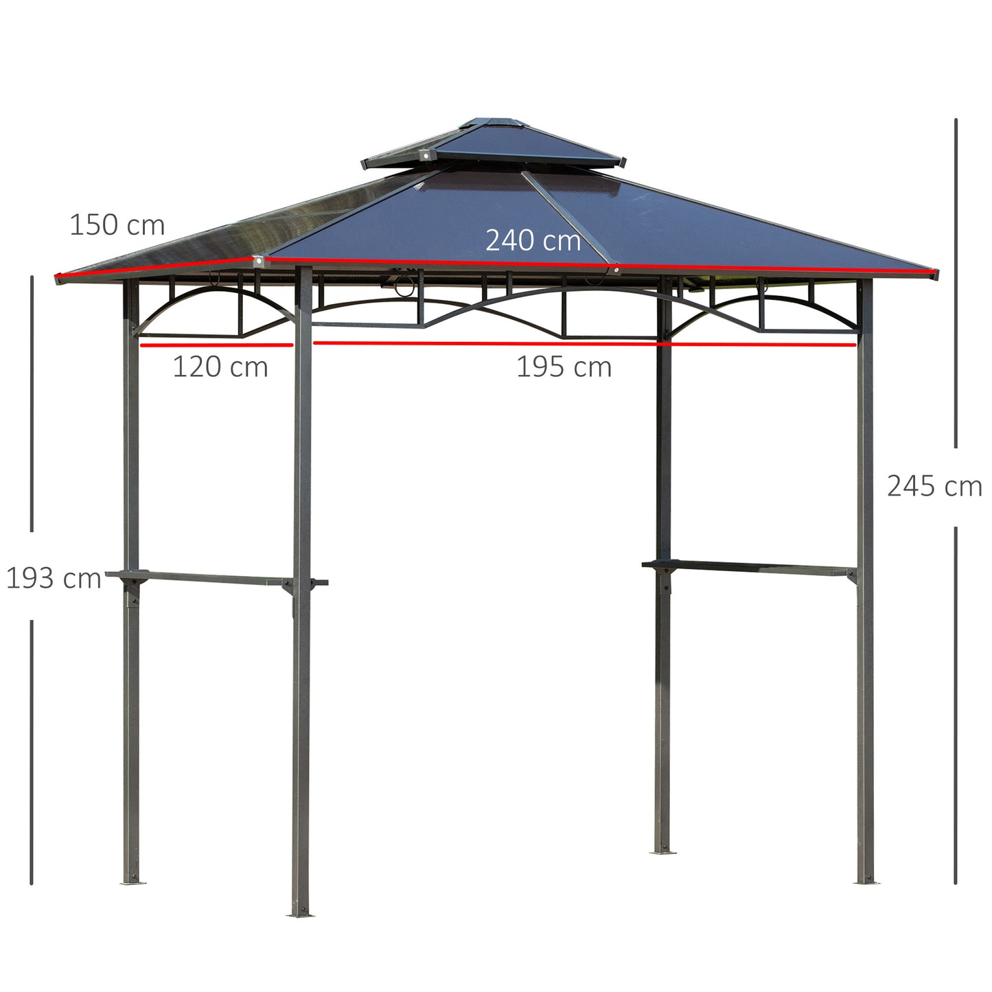 Barbecue Shelter – Tuinoverkapping – BBQ Paviljoen – Grill Schuur – Buitenkeuken Overkapping – Aluminium Constructie – Dubbel Polycarbonaat Dak – Zwart