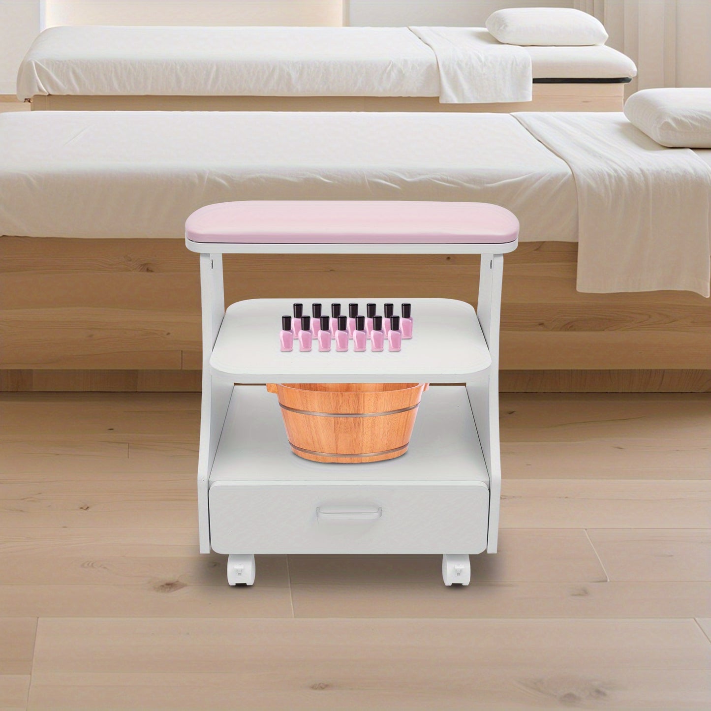 Portable Esthetician Trolley Cart, Salon Nail Foot Trolley Cart, Manicure Pedicure Cart, Salon Equipment, Foot Bath Cart, Compact Trolley, Professional Esthetician Cart, Durable Construction, Easy to Clean, Pedicure Station,