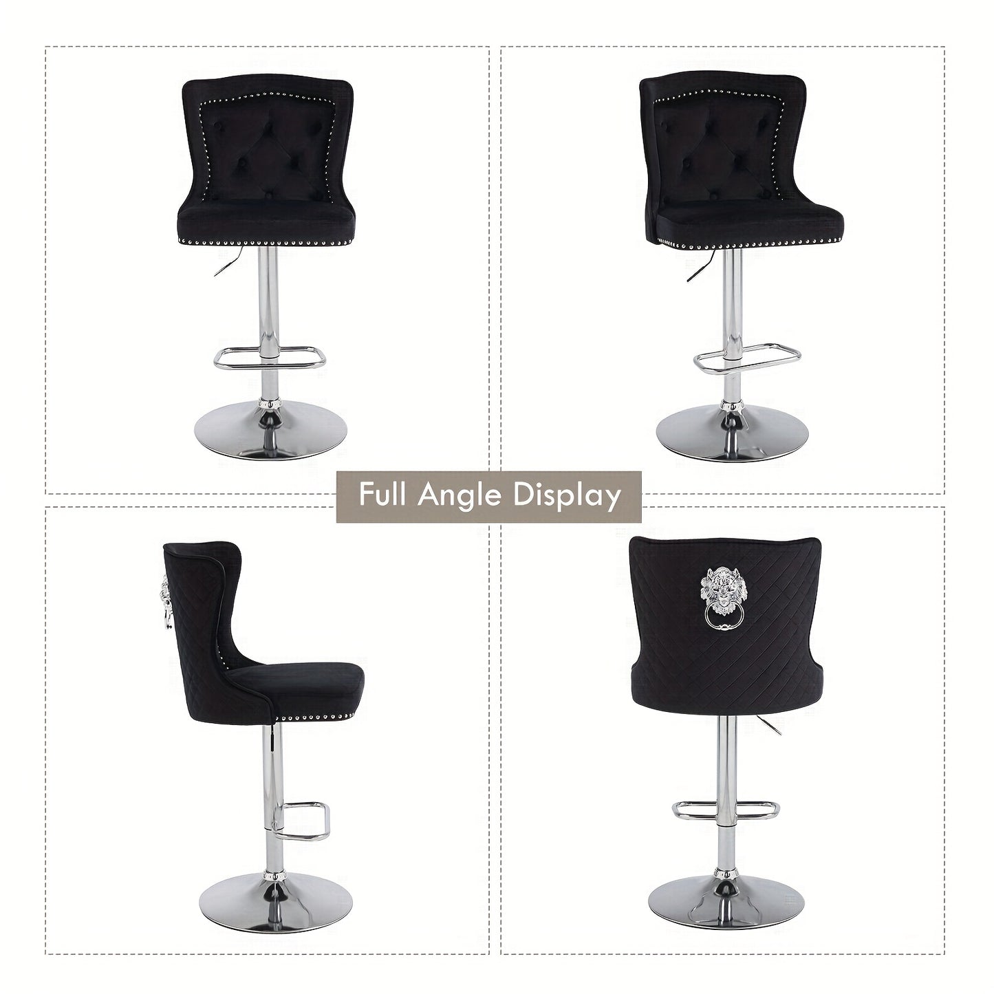 Barstoel – Barkruk – Barstoel Kruk – Barstoelen – Barkrukken – Set Van 2 – Verstelbare Hoogte – Zwarte Velvet Bekleding – Ergonomische Hoge Rugleuning – Met Draaifunctie – Metaal Frame – Max. 136 kg Belastbaar