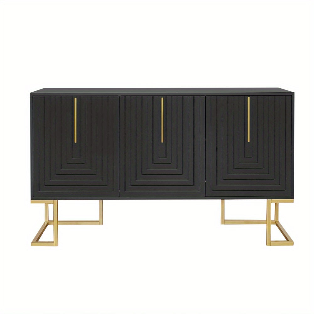Dressoir – Sideboard – Opbergkast – Buffettafel – Ladekast – Donkergrijs Met Gouden Accenten – U-Vormige Deuren – Verstelbare Planken – Duurzaam Niet-Houten Materiaal