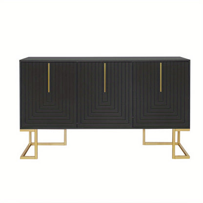 Dressoir – Sideboard – Opbergkast – Buffettafel – Ladekast – Donkergrijs Met Gouden Accenten – U-Vormige Deuren – Verstelbare Planken – Duurzaam Niet-Houten Materiaal