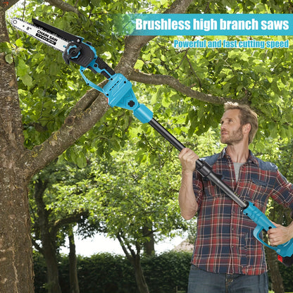 Elektrische Snoeizaag – Kettingzaag – Takkenzaag – Snoeistem – Accuzaag – Draadloos Met Uitschuifbare Steel – Krachtige Brushless Motor – 2x 3000mAh Batterijen – Blauw