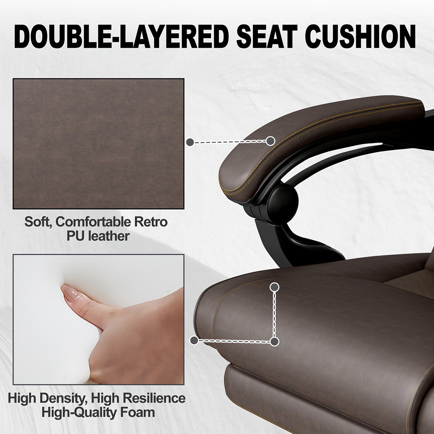 Bureaustoel – Bureaustoelen – Gamestoel – Office Chair – Computerstoel – Ergonomisch Design – Verstelbare Zithoogte – Met Voetensteun – PU Leren Bekleding – Met Metalen Frame – Bruin