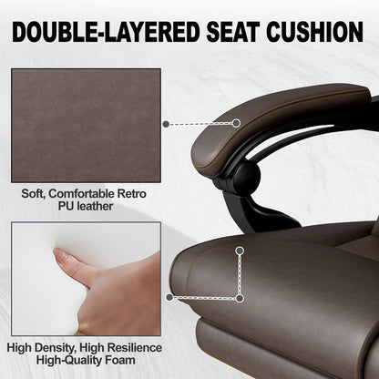 Bureaustoel – Bureaustoelen – Gamestoel – Office Chair – Computerstoel – Ergonomisch Design – Verstelbare Zithoogte – Met Voetensteun – PU Leren Bekleding – Met Metalen Frame – Bruin