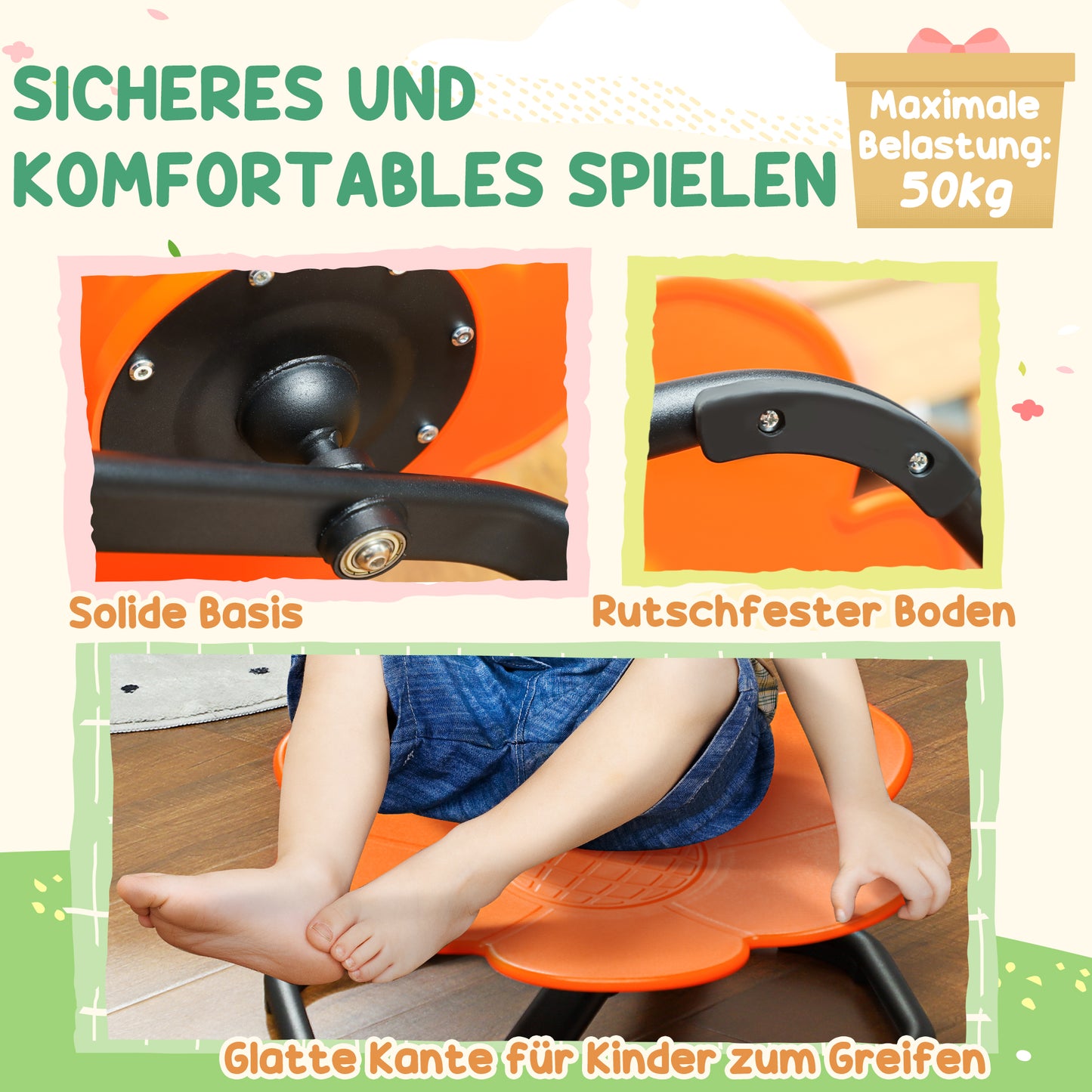 Draaistoel Kids – Sensorische Stoel – Balanceerstoel – Autisme Stoel – Kinderstoel Oranje – Ergonomisch Comfort – Beweging Bevordert Focus