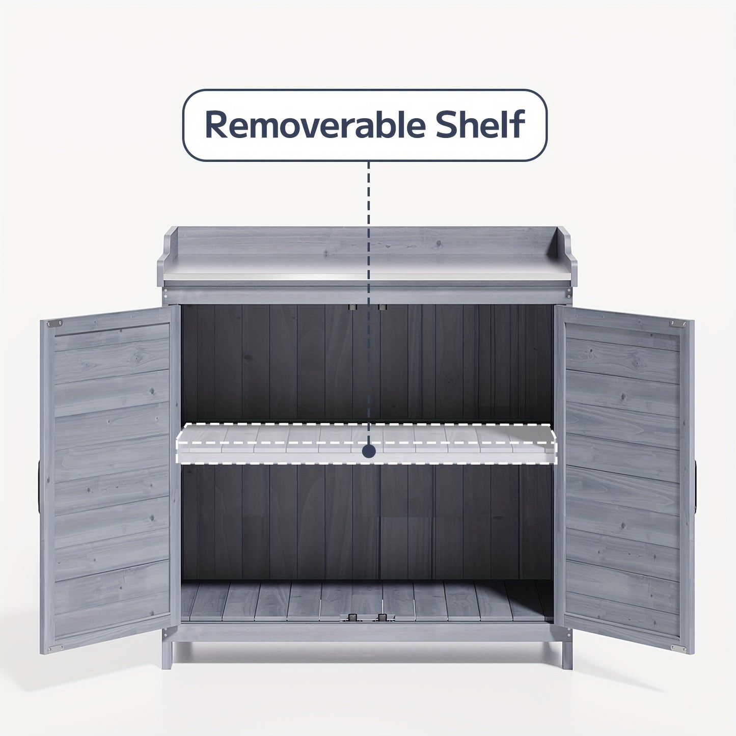 Tuinwerkbank – Oppottafel – Tuinwerktafel – Plantentafel – Werkbank – Met Metalen Werkblad – Houten Opbergruimte Met Verstelbare Plank – Duurzaam En Weerbestendig