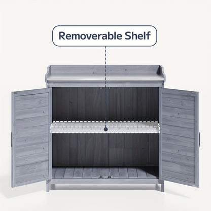 Tuinwerkbank – Oppottafel – Tuinwerktafel – Plantentafel – Werkbank – Met Metalen Werkblad – Houten Opbergruimte Met Verstelbare Plank – Duurzaam En Weerbestendig