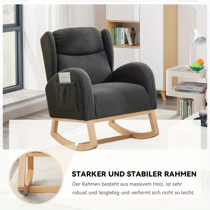 Hangstoel – Schommelstoel – Hangfauteuil – Loungestoel – Zitstoel – Donkergrijs Teddypluche – Houten Frame – Comfortabel Padded Zitkussen – Ergonomisch Design
