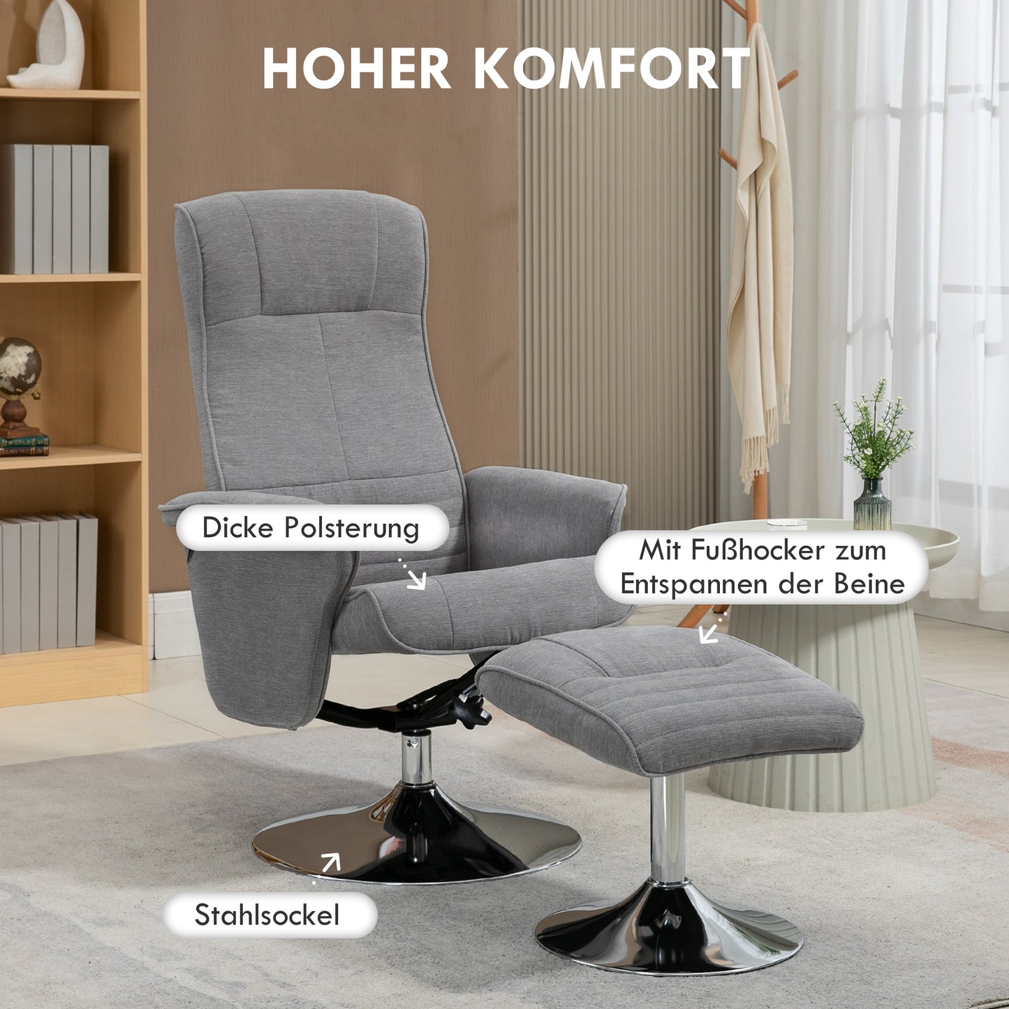 Relaxfauteuil – Draaifauteuil – Loungestoel – TV-stoel – Verstelbare Fauteuil – Met Voetenbank – 360° Draaibaar – Max. 150 kg Belastbaar – Grijs Velvet