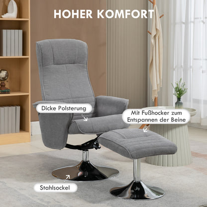 Relaxfauteuil – Draaifauteuil – Loungestoel – TV-stoel – Verstelbare Fauteuil – Met Voetenbank – 360° Draaibaar – Max. 150 kg Belastbaar – Grijs Velvet