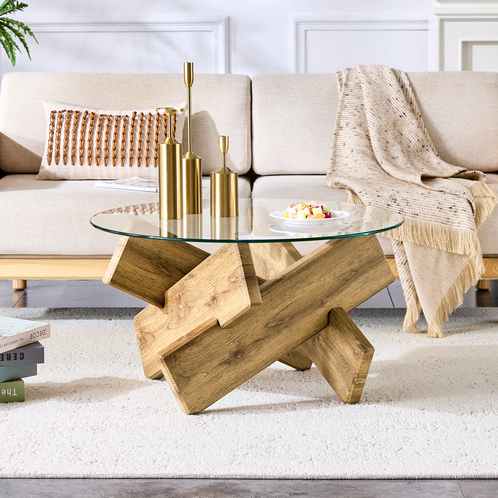 A Circular Glass Coffee Table | Sleek and Contemporary, Seamlessly Complements Diverse Interior Styles, Multifunctional, Modern Style, Assembled
