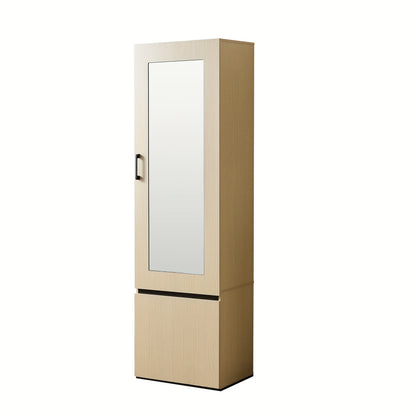 Smalle Kast – Smalle Kledingkast – Smalle Opbergkast – Kapstokkast – Spiegelkast – Houtkleur – Uittrekbare Kledingstang – Ruimtebesparend Design