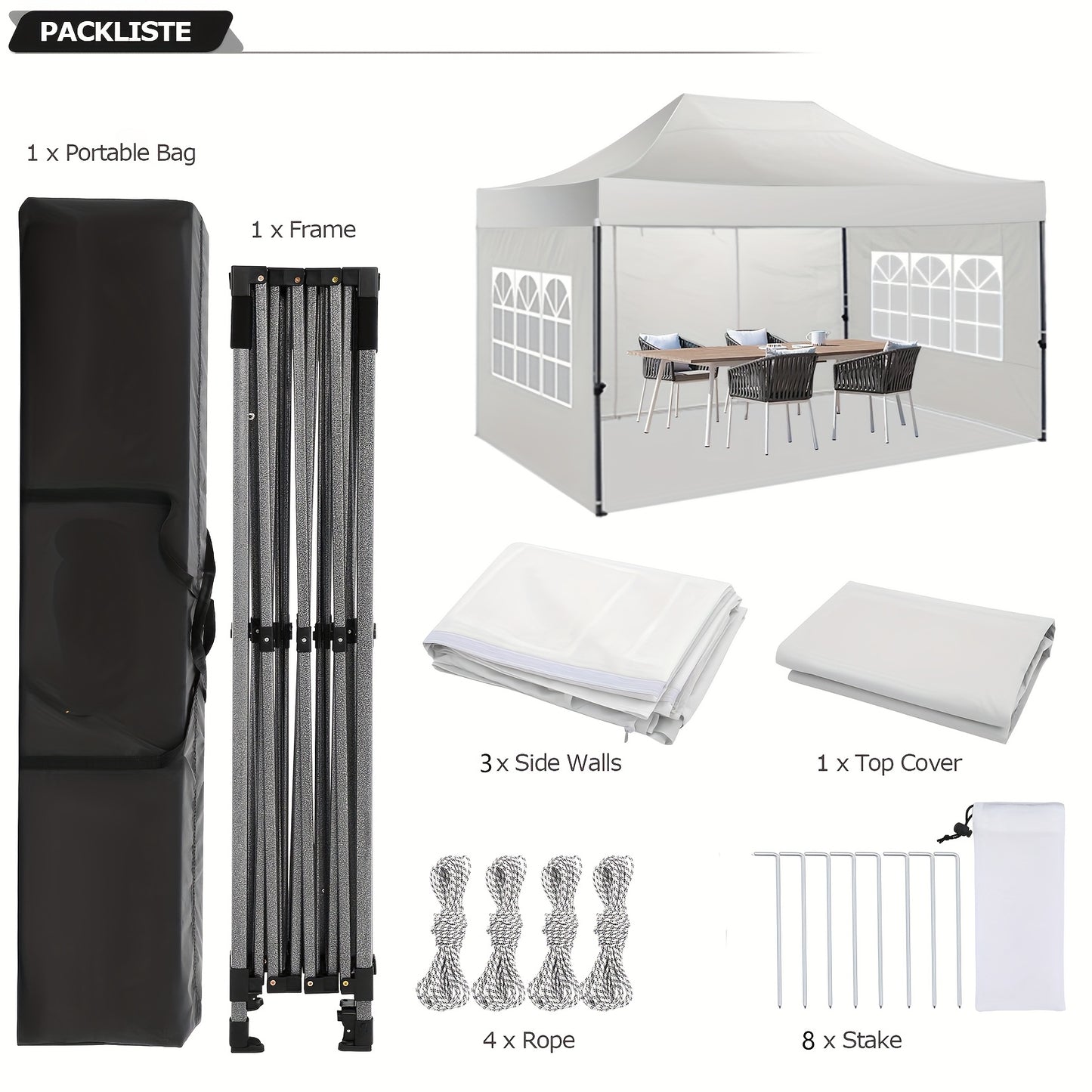Pop-Up Partytent – Vouwtent – Tent Met Zijwanden – Buiten Shelter – 3 Afneembare Zijwanden – Aluminium Frame
