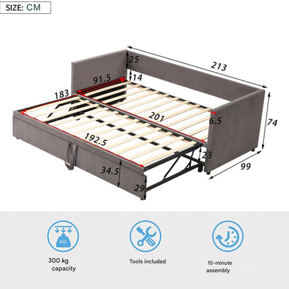 Gestoffeerd Bed – Uittrekbed – Slaapbank – Bedbank – Dagbed – Multifunctioneel – 90/180x200 cm – Fluwelen Bekleding – Lattenbodem