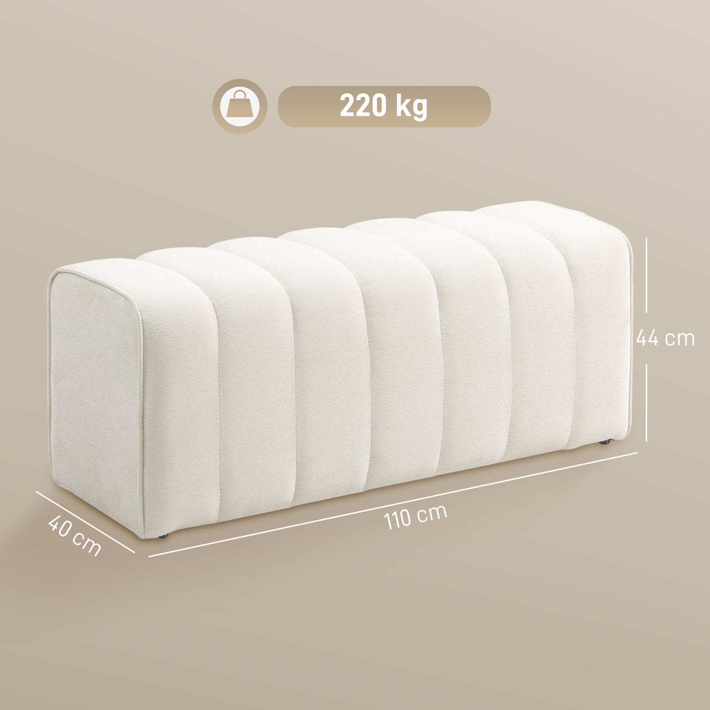 Moderne Slaapkamerbank – Voetbank – Zitbank – Meubelbank – Bedbank – Crèmekleur – Stevig Houten Frame – Voetsteunfunctie – Draagvermogen 220 kg