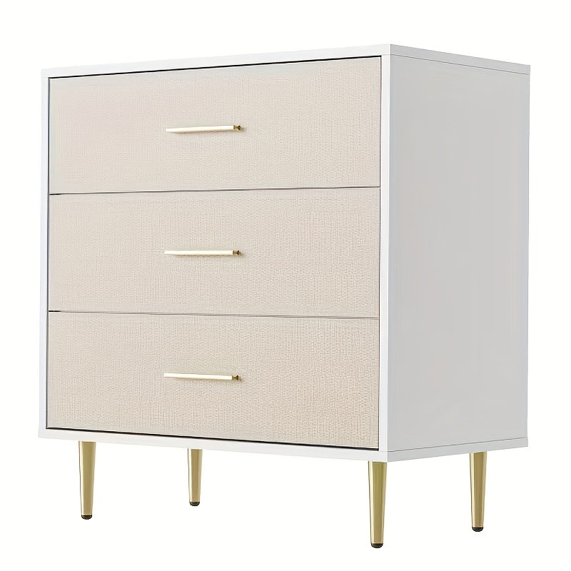 Ladeblok – Ladekast – Nachtkastje – Rolcontainer – Opbergkast – Modern Wit – 3 Lades Met Gouden Handgrepen – Compact 91x70x40 cm