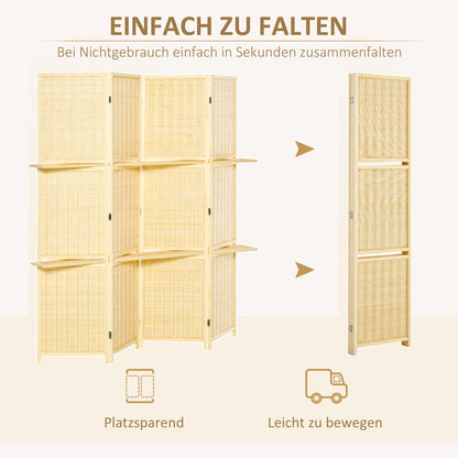 Kamerscherm – Roomdivider – Scheidingswand – Paravent – Kamerscheiding – Bamboe – 2 Planken – Opvouwbaar – Voetbeschermers – Natuurlijk Design