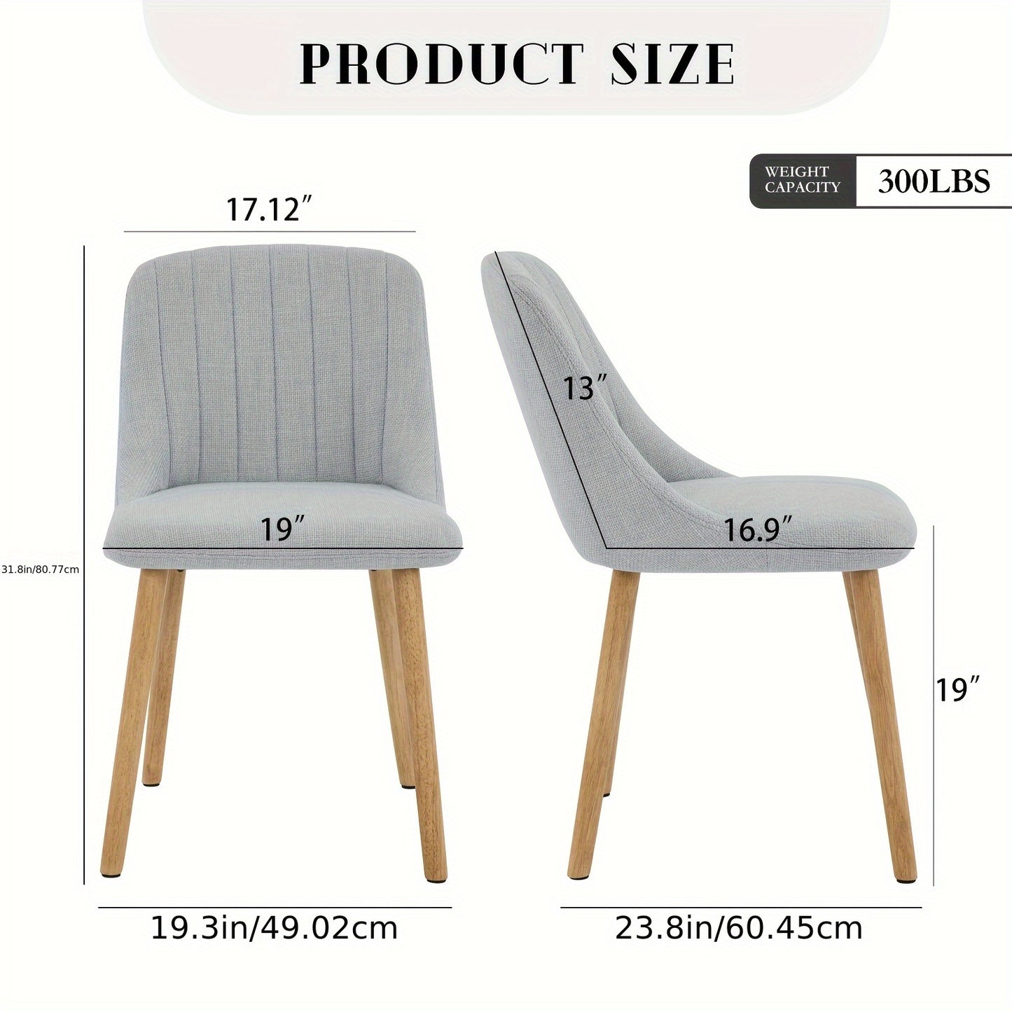 Eetkamerstoelen – Stoelen – Kuipstoelen – Keukenstoelen – Bureau Stoelen – Set van 2 Grijs – Polyester Bekleding – Houten Poten – Afmetingen 43x50x81 cm