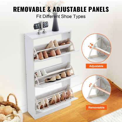 Schoenenkast – Schoenenrek – Schoenenopberger – Schoenenkastje – Schoenenkast met 3 Klapladen – Compact Design – Stevig Hout