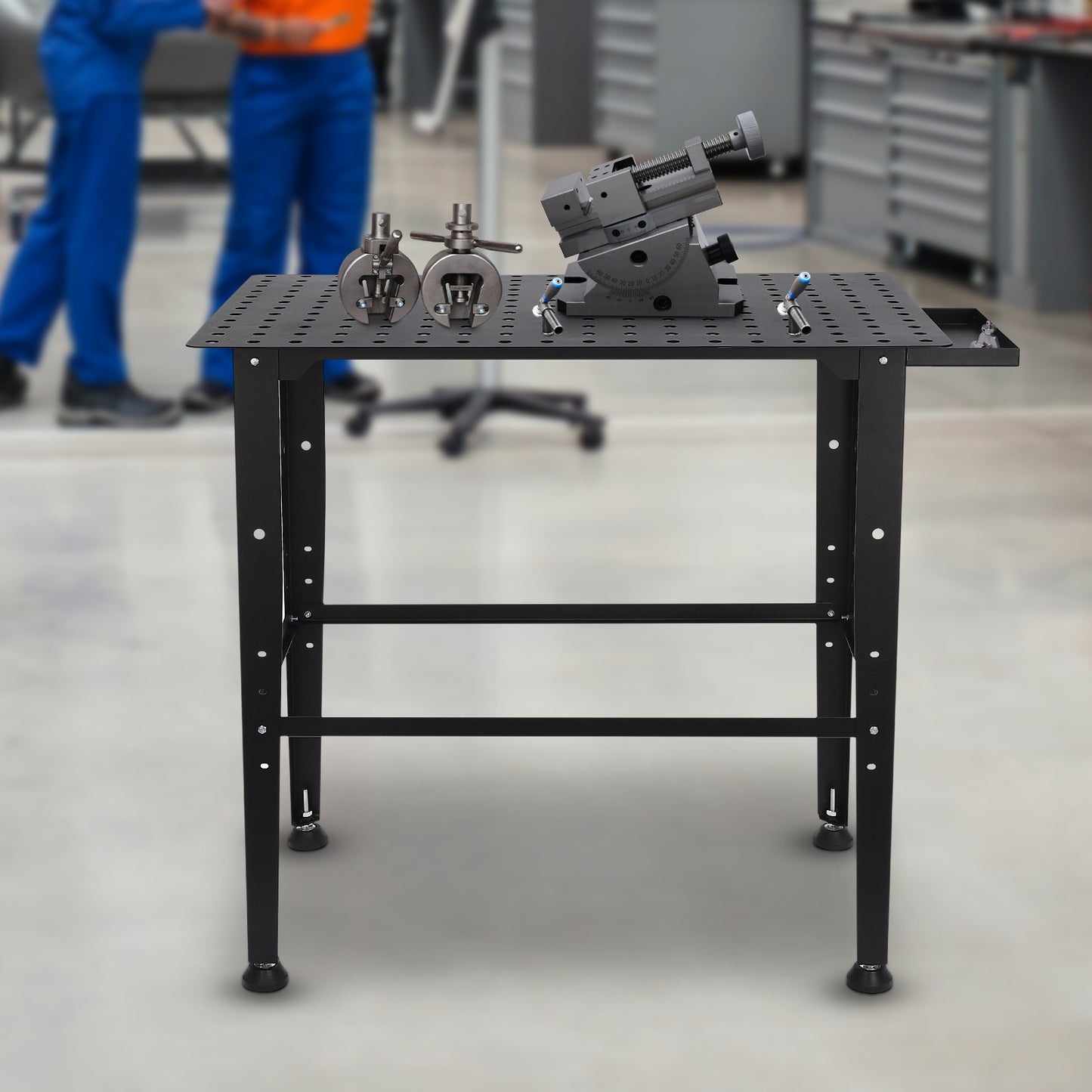 Werkbank Lassen – Werktafel – Montagebank – Lasklemtafel – Werkruimte – Verstelbare Hoogte – Draagvermogen 598,74 kg – Dubbele Opbergplank – Stalen Frame – Compact 91x61 cm – Zwart
