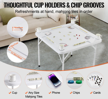 Mahjongtafel – Speeltafel – Kaarttafel – Inklapbare Tafel – Bordspel Tafel – Waterbestendig PE Materiaal – 4 Bekerhouders & Chiplades
